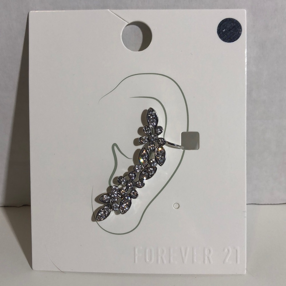Silver Floral Rhinestone Ear Cuff